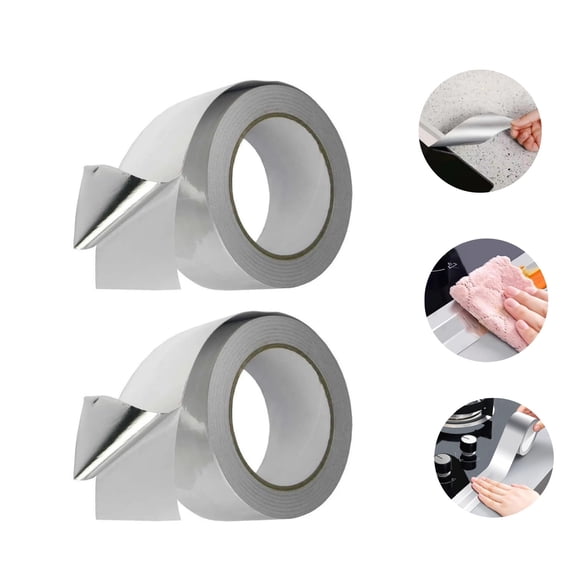 Oil Resistant Aluminum Foil Tape Heavy Duty Silver Duct Strip Easy Clean Foil Self-Adhesive Tape for Countertop Kitchen Set of 2