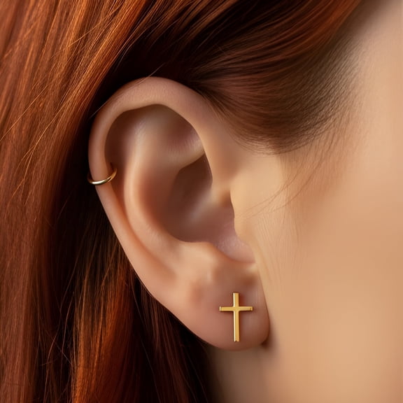 Vinali Women's Solid 14K Yellow Gold Cross Stud Earrings