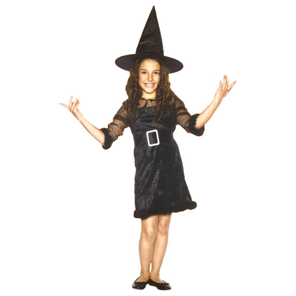 Girls Black Adorable Witch Dress & Hat Halloween Costume Small (4-6)