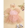 thumbnail image 2 of Suealasg Newborn Girls 2Pcs Outfit 6M 12M 18M 24M Baby Girl Summer Clothes Infant Girls Short Puff Sleeve Frill Trim Mesh Romper Dress + Headband Set, 2 of 9
