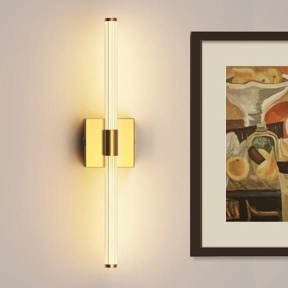 YANSUN 24 in Gold 1-Light LED Wall Sconce Set, Wireless Rechargeable Vanity Light Bar for Bedroom, Bathroom, powder room(2-Pack)