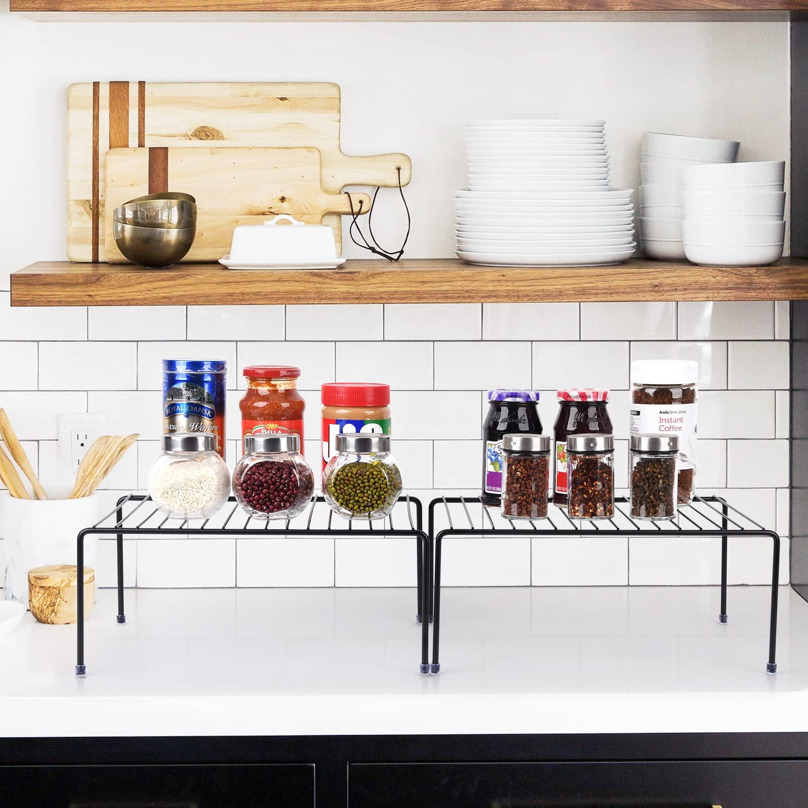 Medium (13.1 X 10.2 Inch) Cabinet Storage Shelf Rack  Kitchen Shelves Counter And Organizer For Fridge Bathroom Cupboard& Pantry (4 Black)