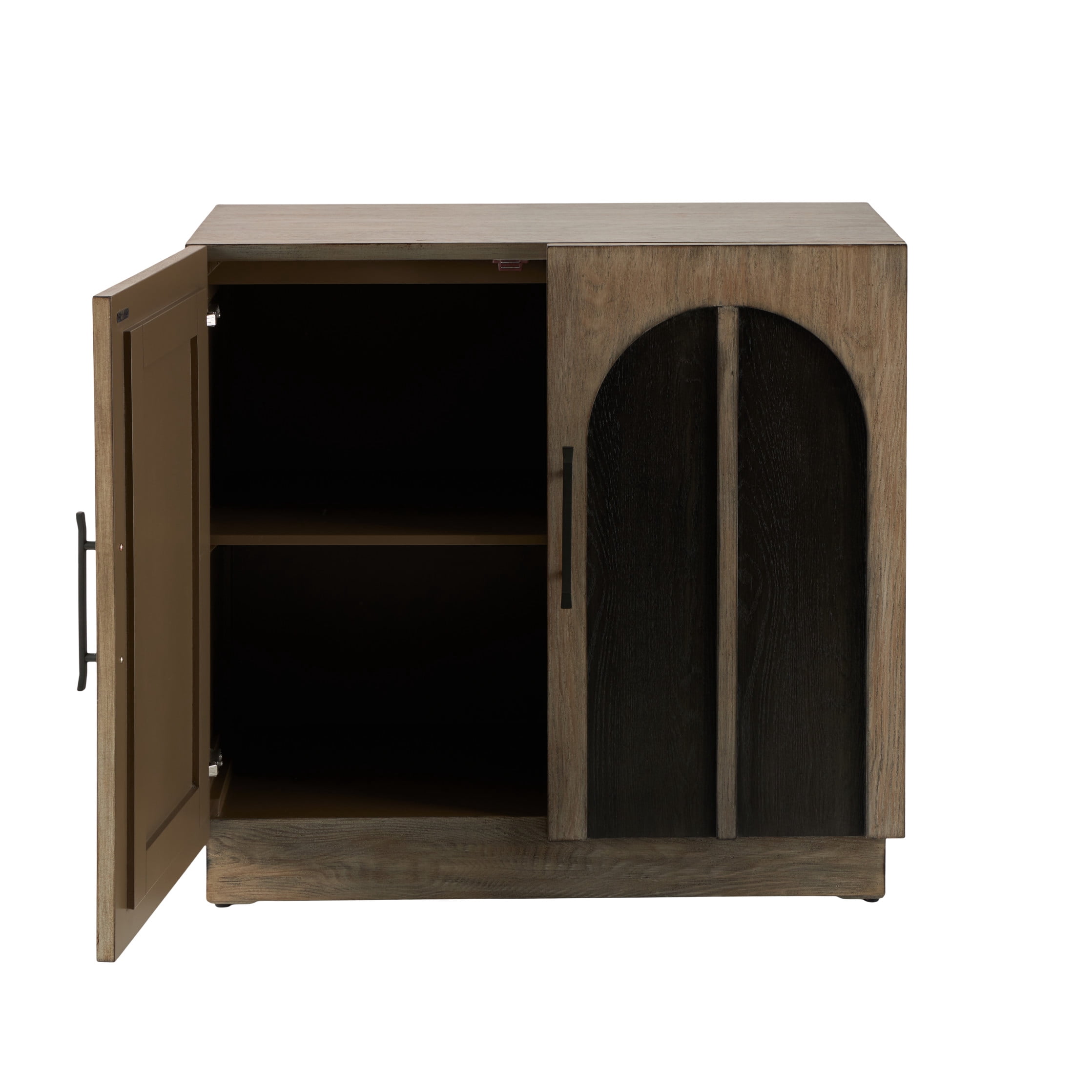 DecMode 35" x 33" Gray Wooden Washed 2 Door Cabinet with Black Split Arches and Metal Bar Handles, 1-Piece