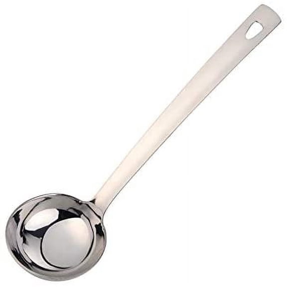 ABCISI Silver Soup Ladle, Stainless Steel with Polished Big Volume Soup Spoon, Long Handle Soup Pan Ladle for Cooking, Stirring, Kitchen Gadget Utensil, Dishwasher Safe, 11.81 inches