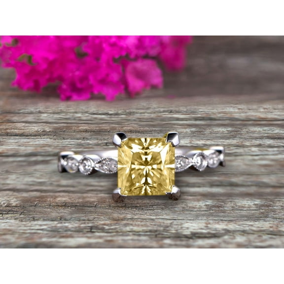 1.75 Carat Classic 6mm Princess Cut Champagne Diamond Moissanite Engagement Ring on 10k White Gold