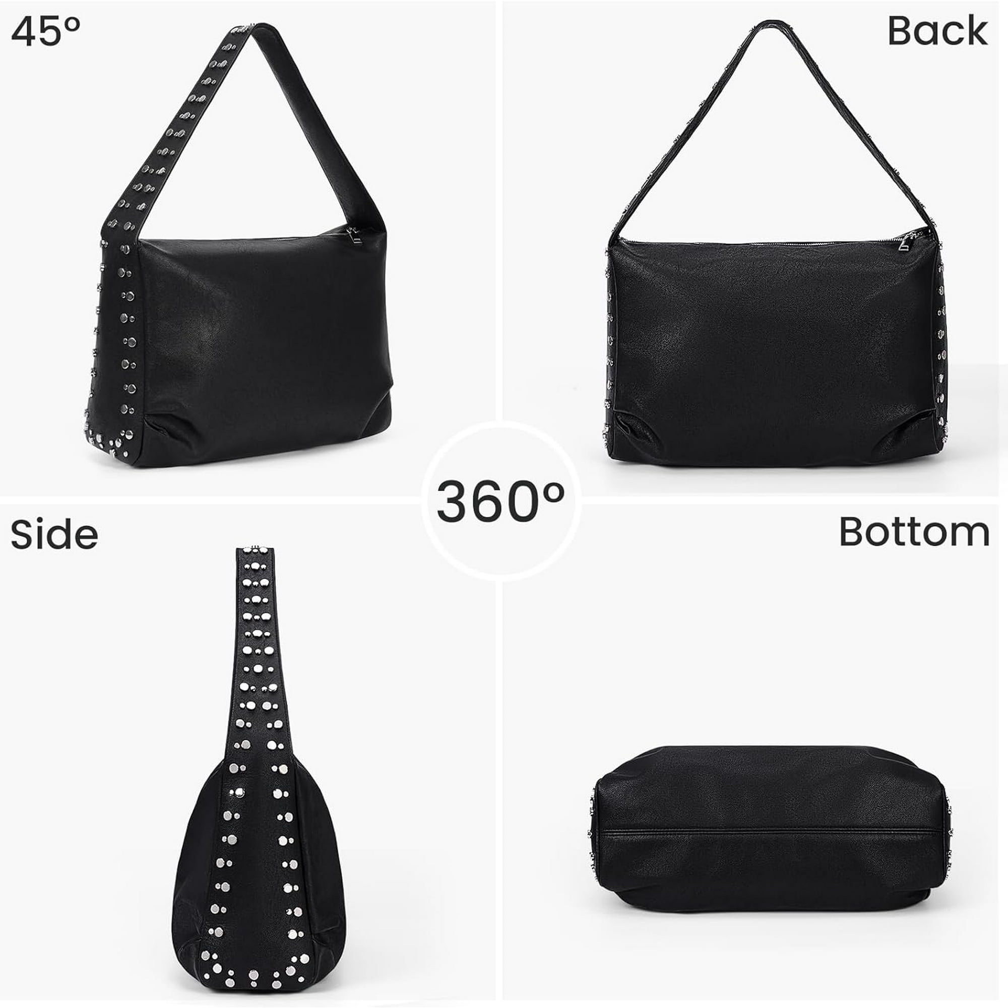 【Y2K】archive leather shoulder bag studs UTAH-Studded Hobo Bags for Women Black Shoulder Bag 90s Y2k
