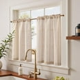 thumbnail image 2 of Striped Linen Kitchen Curtains 36 Inches Length Tier Curtains Farmhouse Modern Cafe Style Small Window Treatments Airy Light Filtering Rod Pocket for Living Room Bathroom 2 Panels Tan, 2 of 8