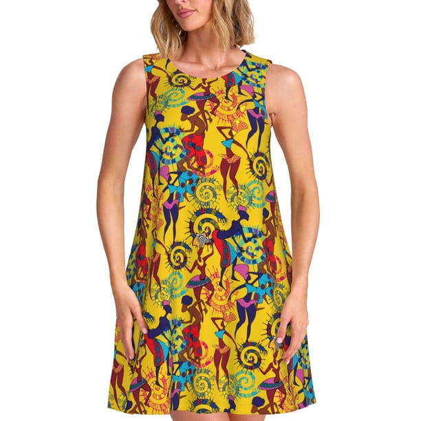 Balery Dancing African Women Vestidos de verano para mujer con estampado: vestido holgado sin mangas, vestido playero informal y cómodo para días calurosos.