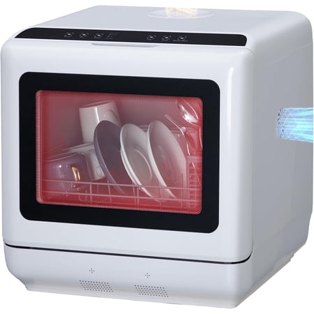 Portable Countertop Dishwasher, Compact Mini Dishwashers with 5 L Built-in Water Tank, Washing Programs, Air-Drying Function, 360° Dual Spray & High-Temp, for Home, RV, Apartment, Pure White