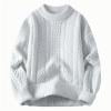 thumbnail image 3 of successthop Mens Cable Knit Sweater Plus Size Long Sleeve Chunky Crewneck Knitwear Jacquard Solid Keep Warm Top Gray L, 3 of 7