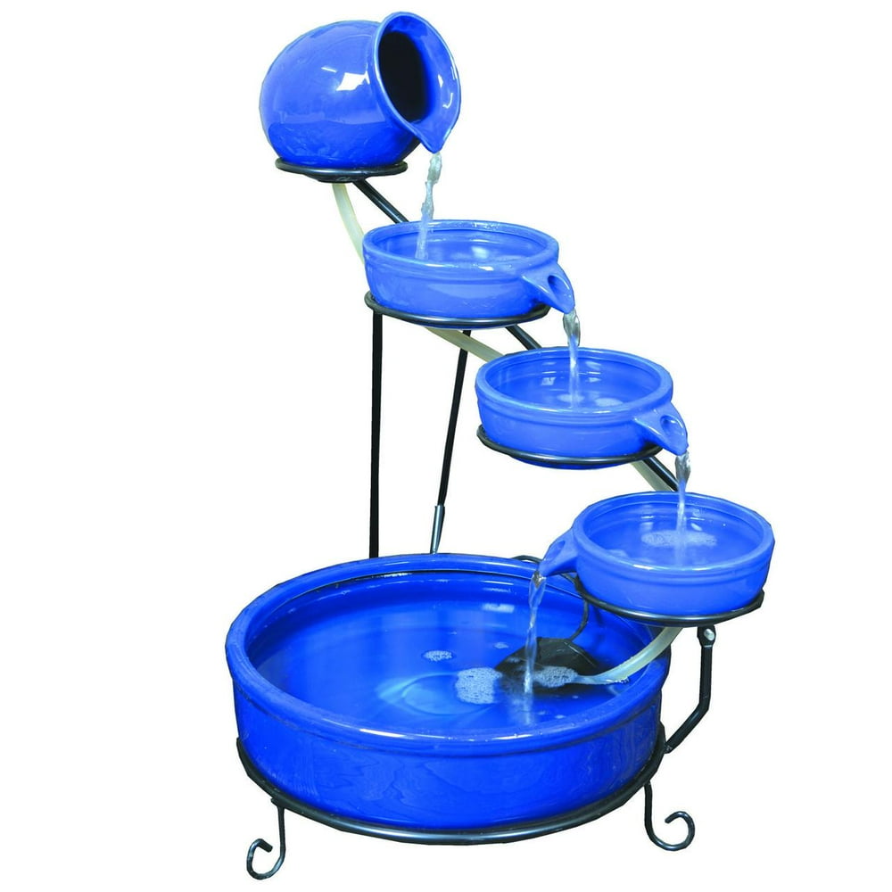 ASC Sundance Terracotta Solar Water Fountain Cascade w/ Battery/Timer