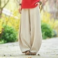 thumbnail image 6 of Tittly Palazzo Pants Baggy Pants Women Cotton Pants Wide Leg Pants Casual Loose Drawstring Harem Pants Cotton Pants for Women Pants for Women Trendy Beige L, 6 of 6