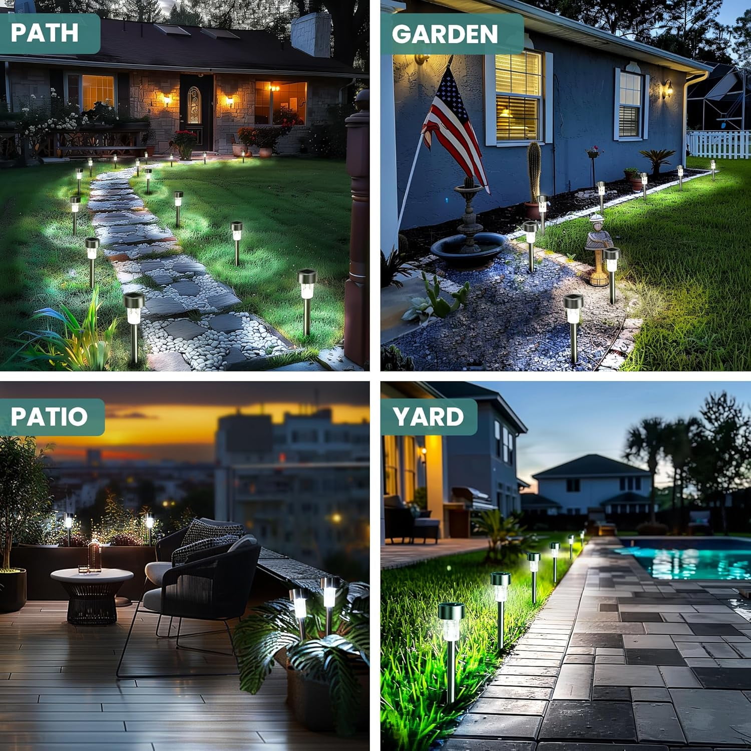 24 Pack Solar Path Lights Outdoor,Solar Lights Outdoor Waterproof,Stainless Steel LED Landscape Lighting,Solar Garden Lights for Driveway,Pathway,Patio,Yard