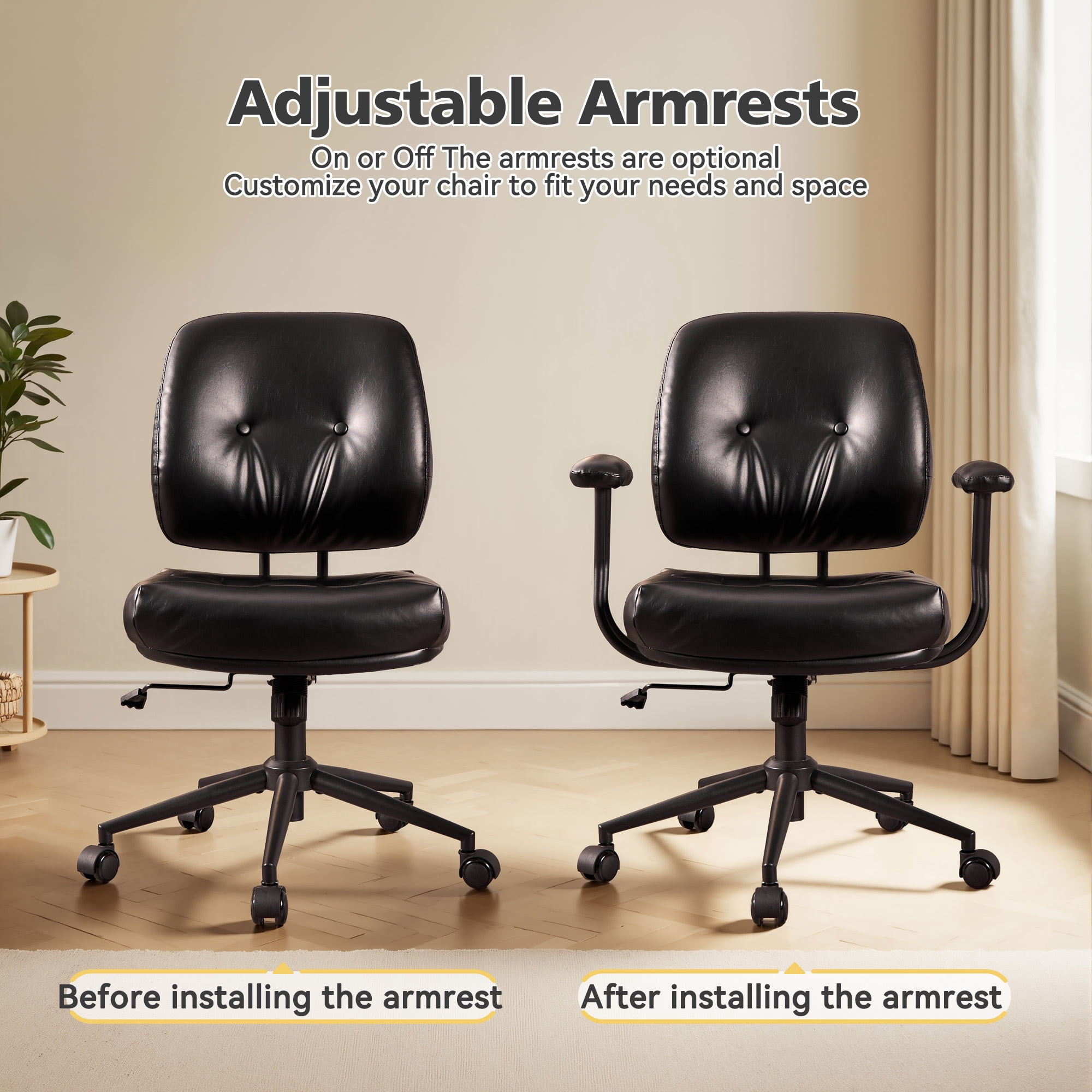 Toject Office Chair, Executive Desk Chair with Lumbar Support, Comfy Office Chair Adjustable Height Rolling Swivel Chair, Computer Chair Task Chair for Office Area, PU Leather, Black