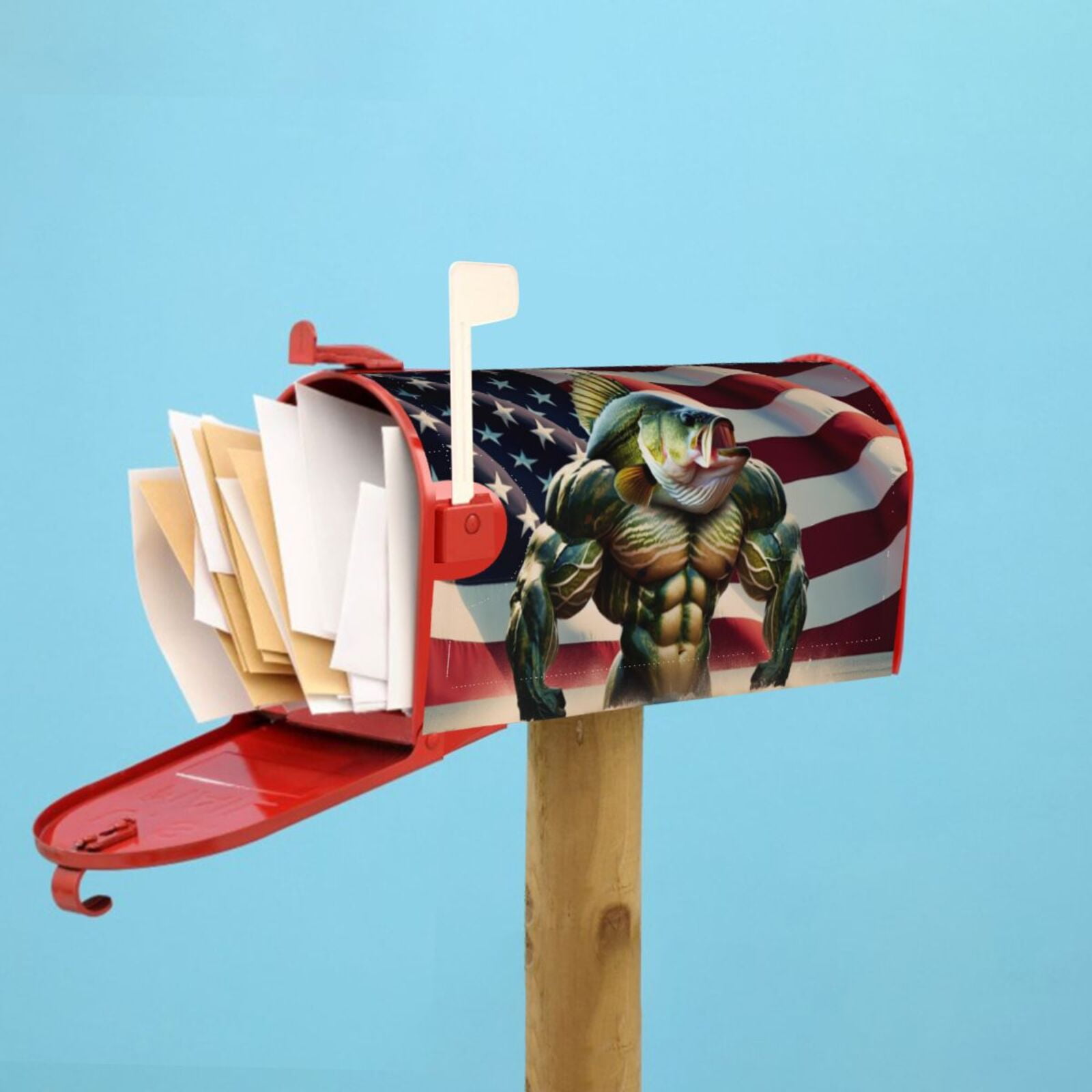 Logiee giant bass with big muscles Print Post Letter Box Wrap Decor, Mailbox Cover Suitable for Standard Mailbox and Large Size Mailbox,Outdoor Yard Decoration-21x18 in