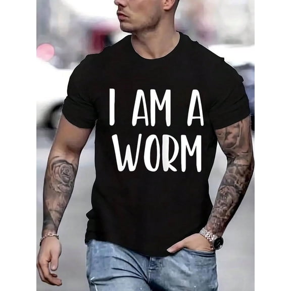 100 Cotton Graphic Tees I Am A Worm Halloween I'Simple Costume Easy Funny T-Shirt Crew Neck Short Sleeve T-Shirt, Casual Print Graphic Cotton Tees Men Tops
