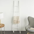thumbnail image 2 of DecMode 18" x 73" White Wood Handmade Slanted Ladder with Wider Base, 1-Piece, 2 of 9