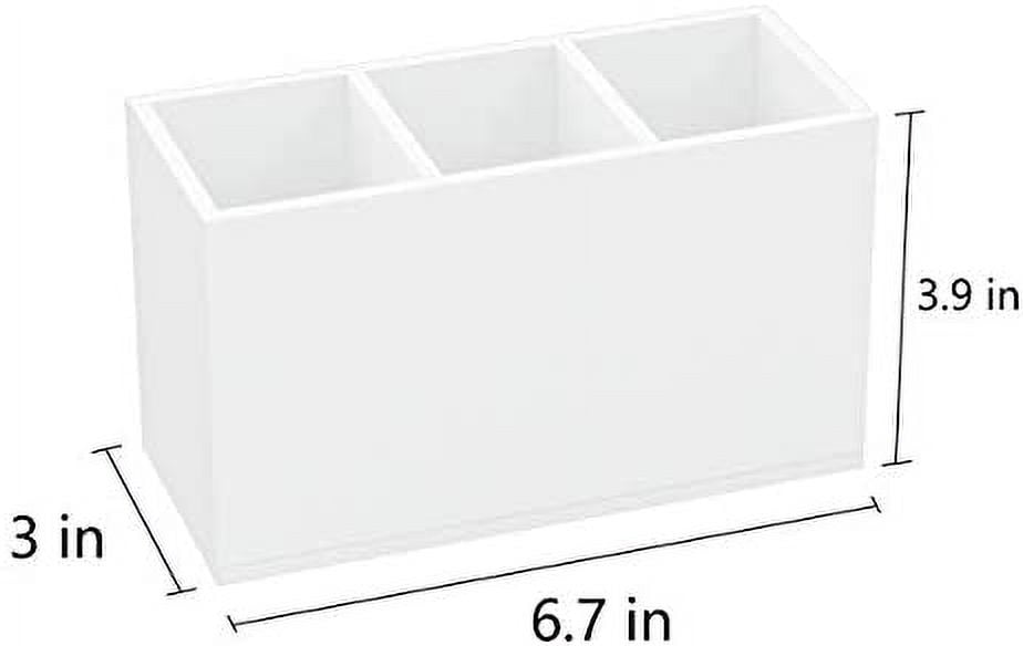 Acrylic Pen Holder 3 Compartments, White Pencil Organizer Cup for Countertop Desk Accessory Storage