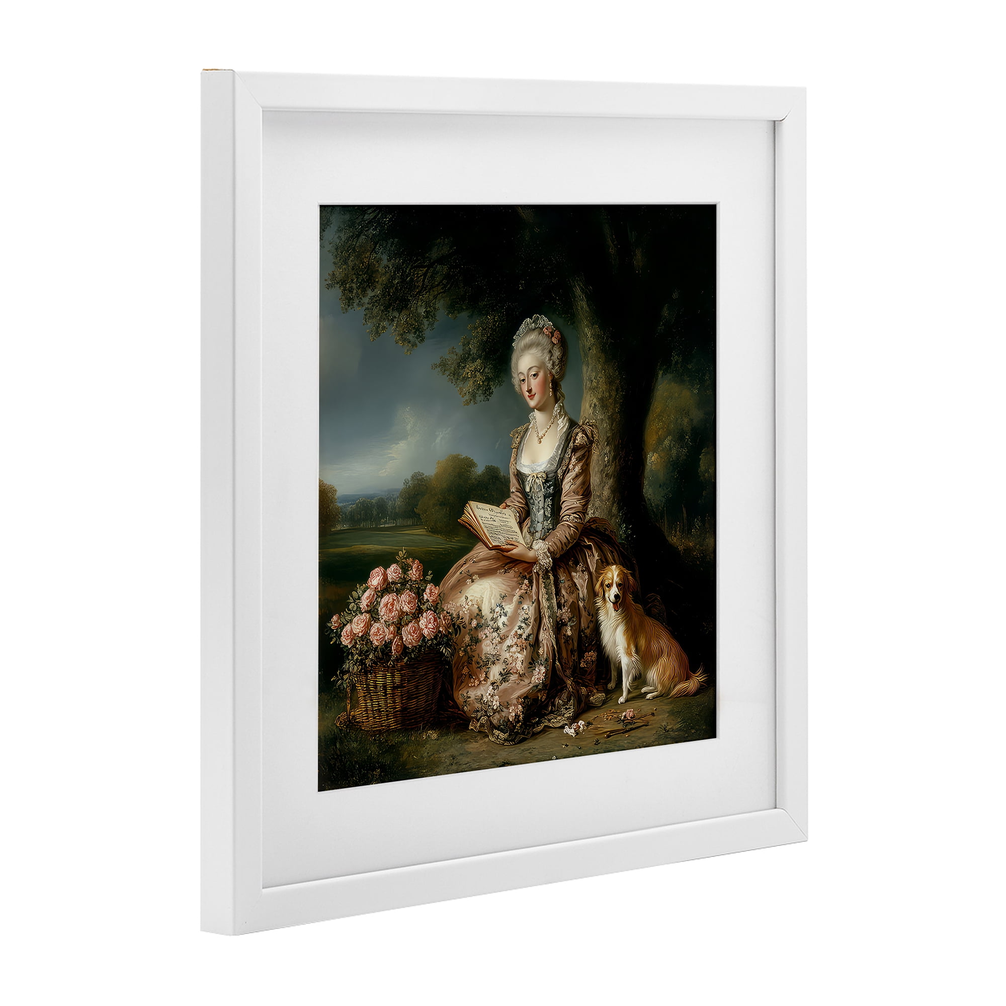 Stupell Industries Rococo Woman with Dog White Framed Print Under Glass, design by The Wands Want