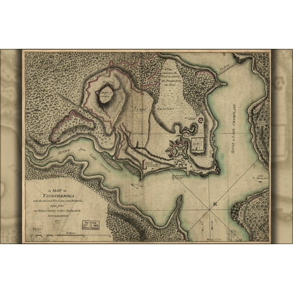 24"x36" Gallery Poster, Map of fort Ticonderoga lines and batteries 1777