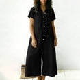 thumbnail image 7 of pstuiky Wide Leg Jumpsuits for Women Dressy Linen Button down One Piece Jumpsuits Summer Work Casual Jumpsuits Short Sleeve Rompers for Women Overalls with Pockets, Black XL, 7 of 7