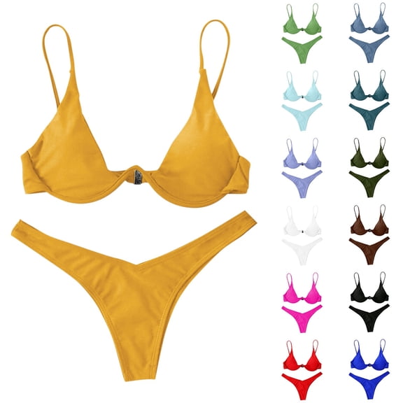 Women's Sexy Bikini Set Underwire Solid Color Two Piece Swimsuit Bow Tie Details for Beach Vacation Summer Pool Party,Army Green,L
