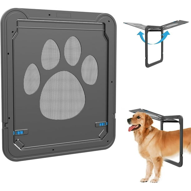 Puerta para perros con mosquitera para puerta corredera, apertura interior, puerta para perros de 12 x 14 pulgadas, puerta mosquitera con puerta para perros incorporada, color negro