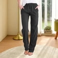 thumbnail image 5 of CEHVOM Women Casual Cotton And Linen Solid Drawstring Elastic Waist Long Straight Pants, 5 of 5