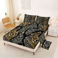 thumbnail image 2 of Erosebridal Black Gold Paisley Queen Sheet Sets, Hippie Bohemian Bed Set, 4 Pieces 1 Flat Sheet, 1 Fitted Sheet and 2 Pillowcases, 2 of 5