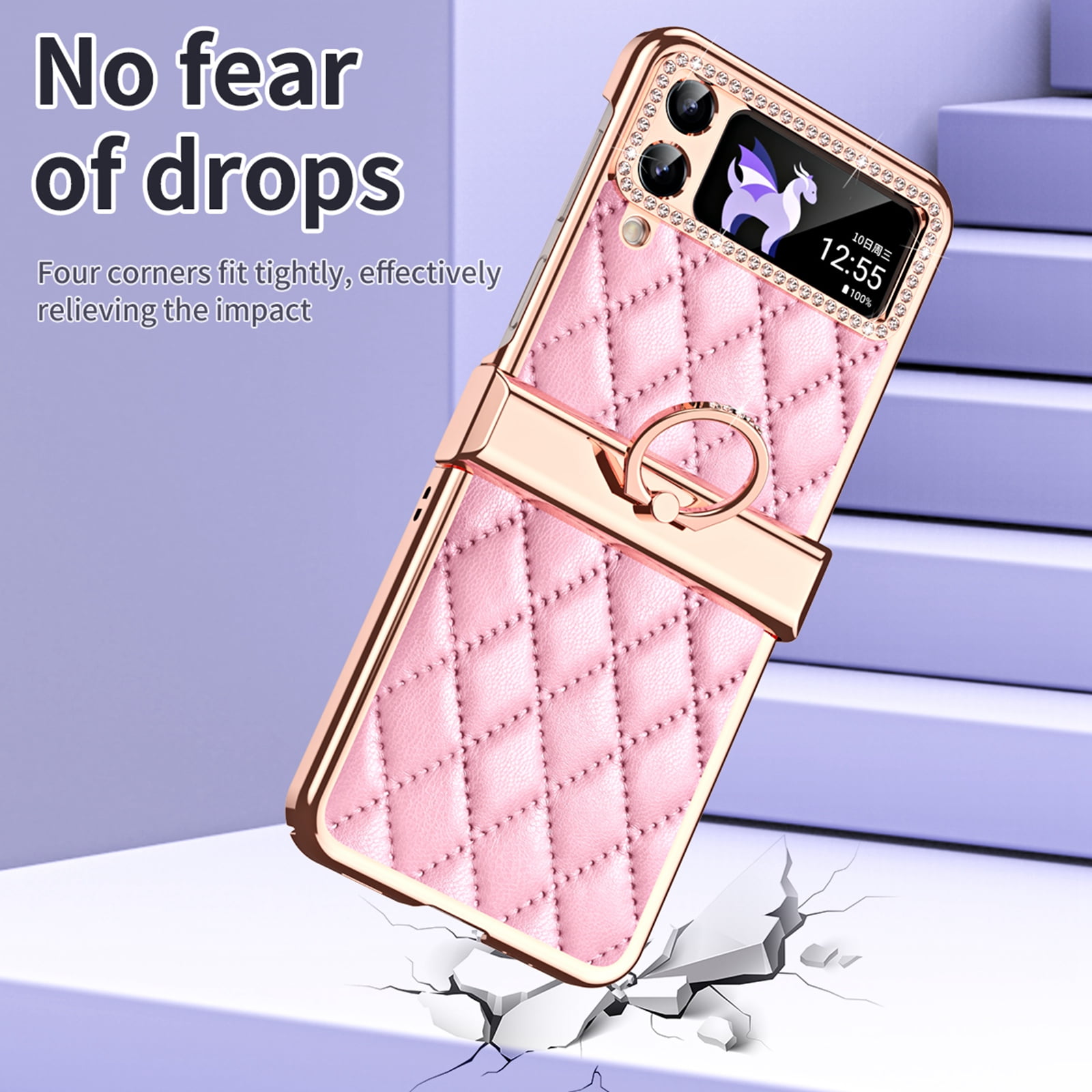 TECH CIRCLE for Samsung Galaxy Z Flip 4 5G Case, Sparkle Glitter Bling Anti-Scratch Full-Body Shockproof Protective Phone Case with Finger Ring for Samsung Galaxy Z Flip 4 5G 6.7 inch,Pink