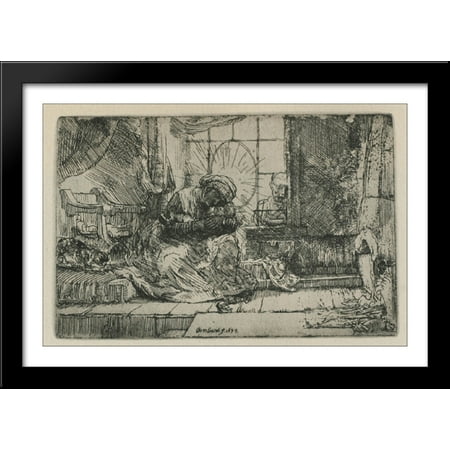 Rembrandt Cat Charm - The Holy Family with a cat 40x28 Large Black Wood Framed Print Art by Rembrandt