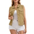 thumbnail image 3 of INSPIRE CHIC Women's Denim Vests Button Down Washed Sleeveless Jean Jackets with Pockets Khaki M, 3 of 7