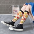 thumbnail image 5 of Xecao Cute Colorful Pumpkins print thigh-high socks, crafted for both men and women with a stretchy, high-opaque design perfect for daily wear, 5 of 6