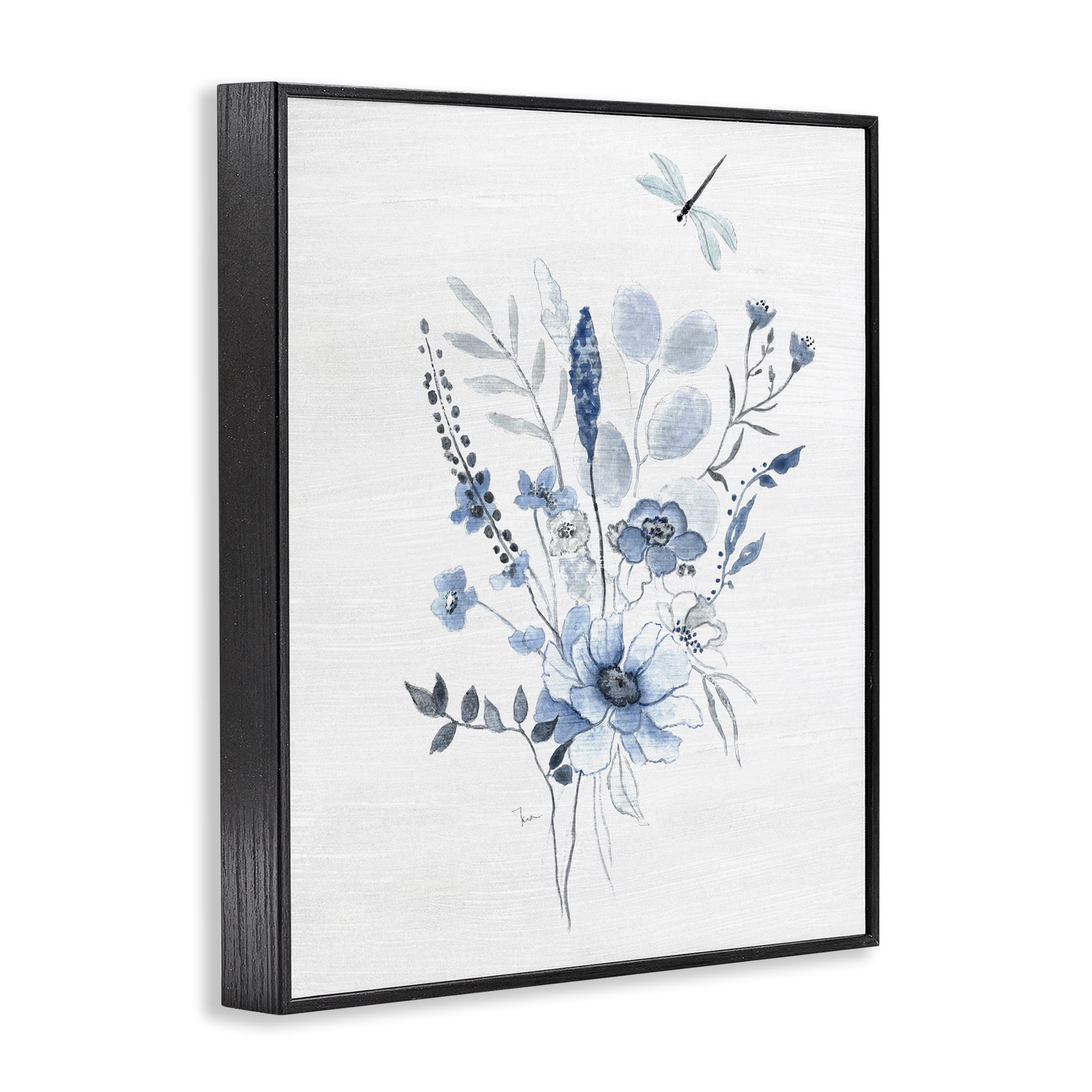 Stupell Industries Soft Blue Wildflowers Botanical & Floral Painting Black Framed Art Print Wall Art, 11 x 14
