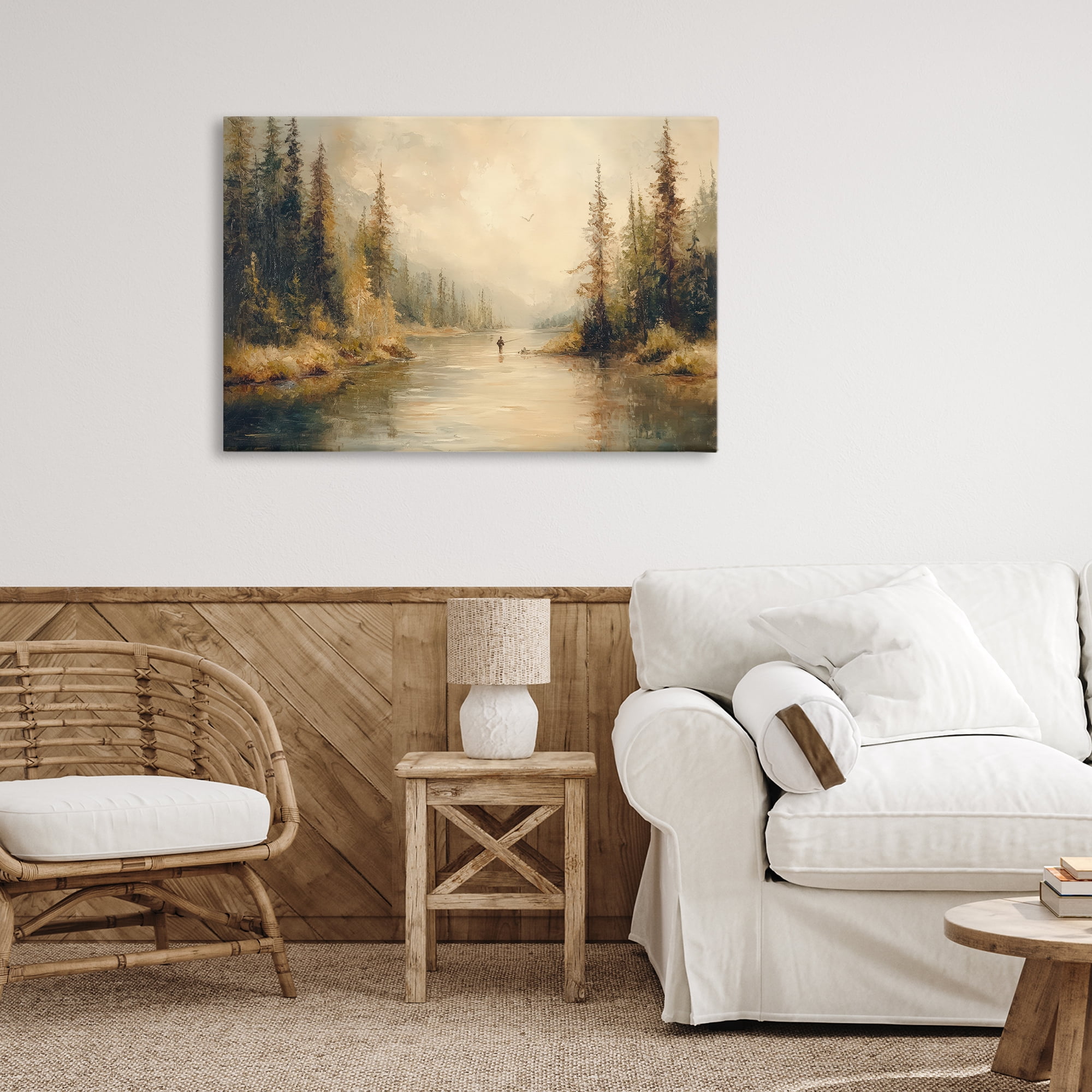 Stupell Industries Fly Fisher at Misty River Canvas Wall Art, design by Petal Prints Design