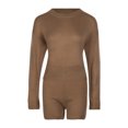 thumbnail image 1 of Female Knitted Suit Solid Color Loose Long Sleeve Round Neck Top + Short Pants, 1 of 6