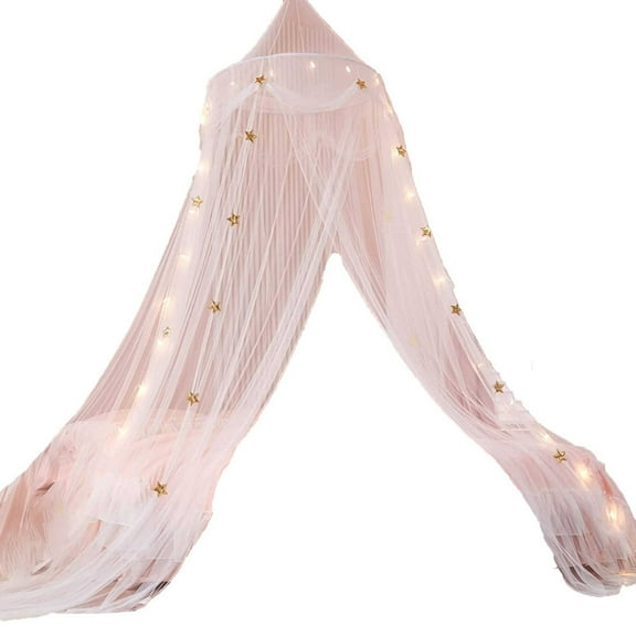 CASAFUN Bed Canopy for Girls,Gold Star Princess Crib Canopy Curtains,Extra Large Dome Mosquito Net Reading Nook Canopy for Kids Boys Twin Full Queen Size Bed,Fire Retardant Fabric