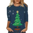 thumbnail image 2 of Hauts d'Été pour Femmes Imprimé Décontracté de Noël Manches Trois-Quarts Col Rond Blouse en Liquidation, 2 of 5