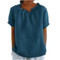 thumbnail image 2 of Neewe Cotton Linen Basic T Shirts for Women Pleated Crew Neck Short Sleeve Summer Solid Loose Fit Plain Casual Tops, 2 of 7