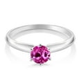thumbnail image 2 of Gem Stone King 18K White Gold Pink Created Sapphire Engagement Solitaire Ring for Women (0.55 Cttw, Round 5MM, Gemstone September Birthstone, Size 5), 2 of 4