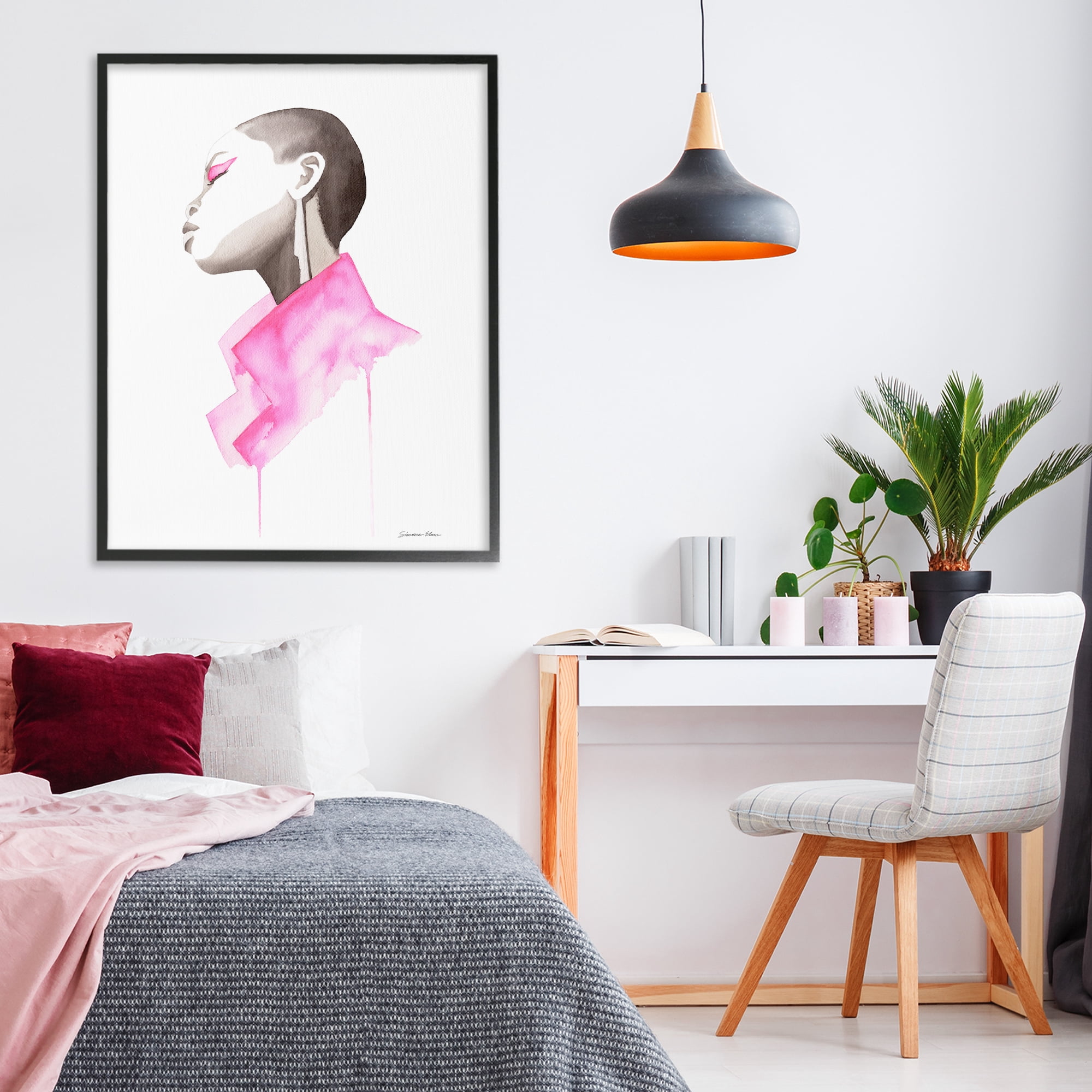 Stupell Industries Pink Jacket Elegance Portrait Black Framed Giclee Art, design by Simone Elum