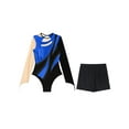 thumbnail image 3 of Zaldita Women 2Pcs Gymnastics Leotard Metallic Dance Bodysuit with Booty Shorts Set Skating Dance Blue L, 3 of 5