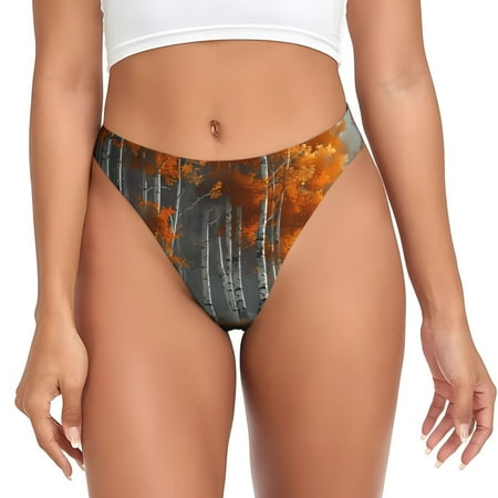 Qokaie White Horse Autumn Birch Printed Women s Cotton Thong Underwear  Sexy Breathable Panties G-string-XX-Large