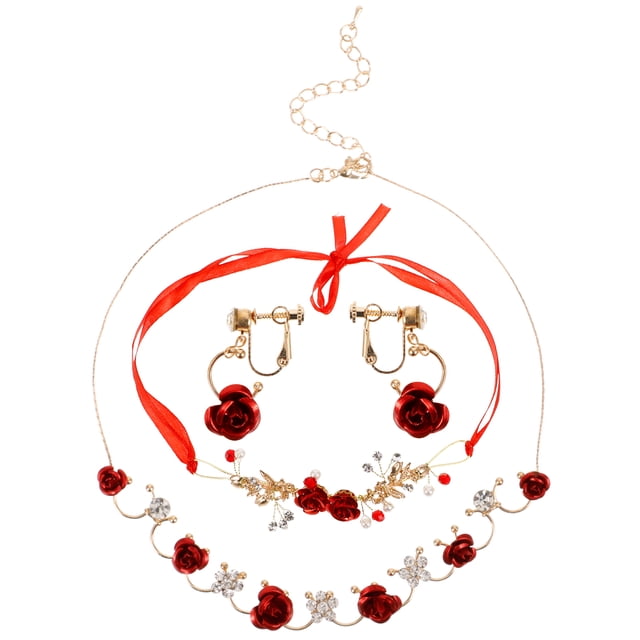 KAKOWELY 1 juego de joyas para mujer, collar, pulsera, pendientes, flores, San Valentín, para novia y boda.