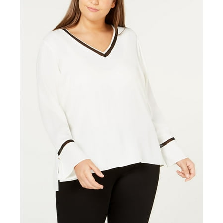 Calvin Klein Plus Size Mesh Trim Top Soft White 2X
