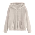 thumbnail image 2 of Mens Fuzzy Sherpa Jacket Long Sleeve Full-Zip Hooded Jacket Coats (Beige XXXL), 2 of 4