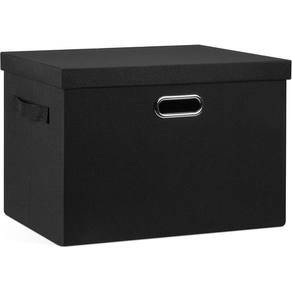 Large 17" 36 Quart Collapsible Stackable Storage Bins with Lids, 1 Pack Black Foldable Fabric Closet Storage Boxes with Lids, 4 Handles Heavy-duty Linen Cube Baskets for Bedroom