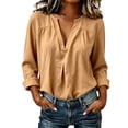 thumbnail image 3 of Bovxnpu Women Long Sleeve Button Down Shirts Cotton Linen Dressy Casual Blouses Women's Fall Cotton Linen V Neck Long Sleeve Vintage Casual Shirt Tops, 3 of 6