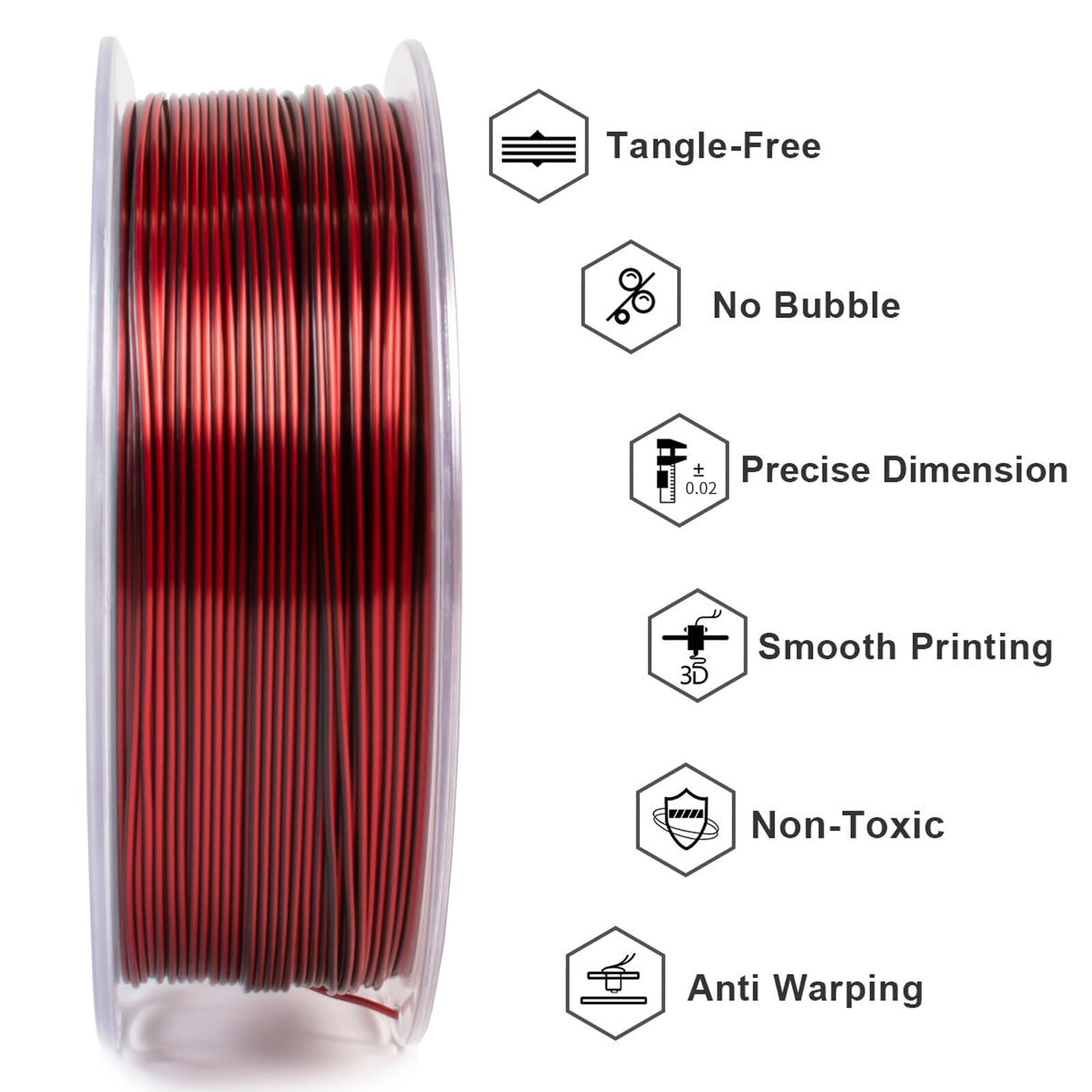 Geeetech 5pcs anti-pulling type 3D Printer PLA Filament 5KG（11ibs） Toughness Enhanced Filament with 1.75mm Dimensional Accuracy +/-0.03mm, Vacuum Packaging Two-tone black and red