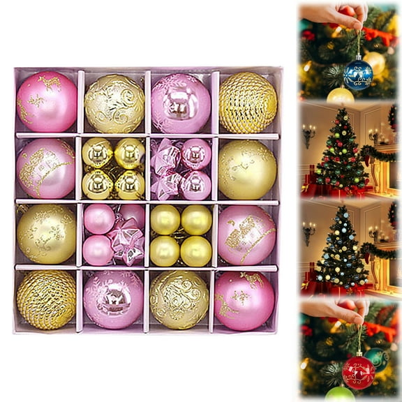 Christmas Ball Ornaments,Christmas Tree Decorations-44pcs Shatterproof Christmas Ornaments Set with 10 Styles in 2 Sizes(Pink/Gold)